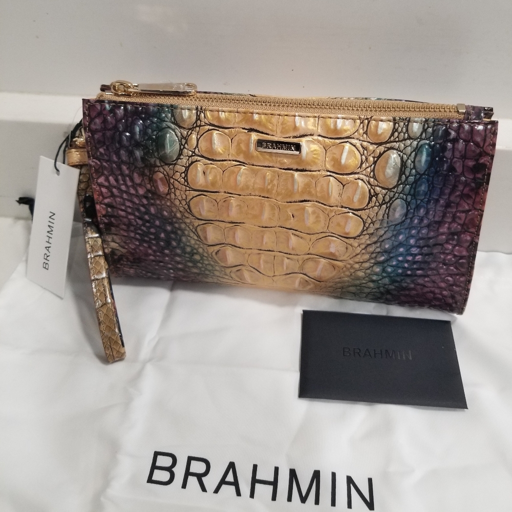 SOLD! NWT! Brahmin Daisy Clutch Wristlet Reptilian Ombre Melbourne Leather - Picture 3 of 11